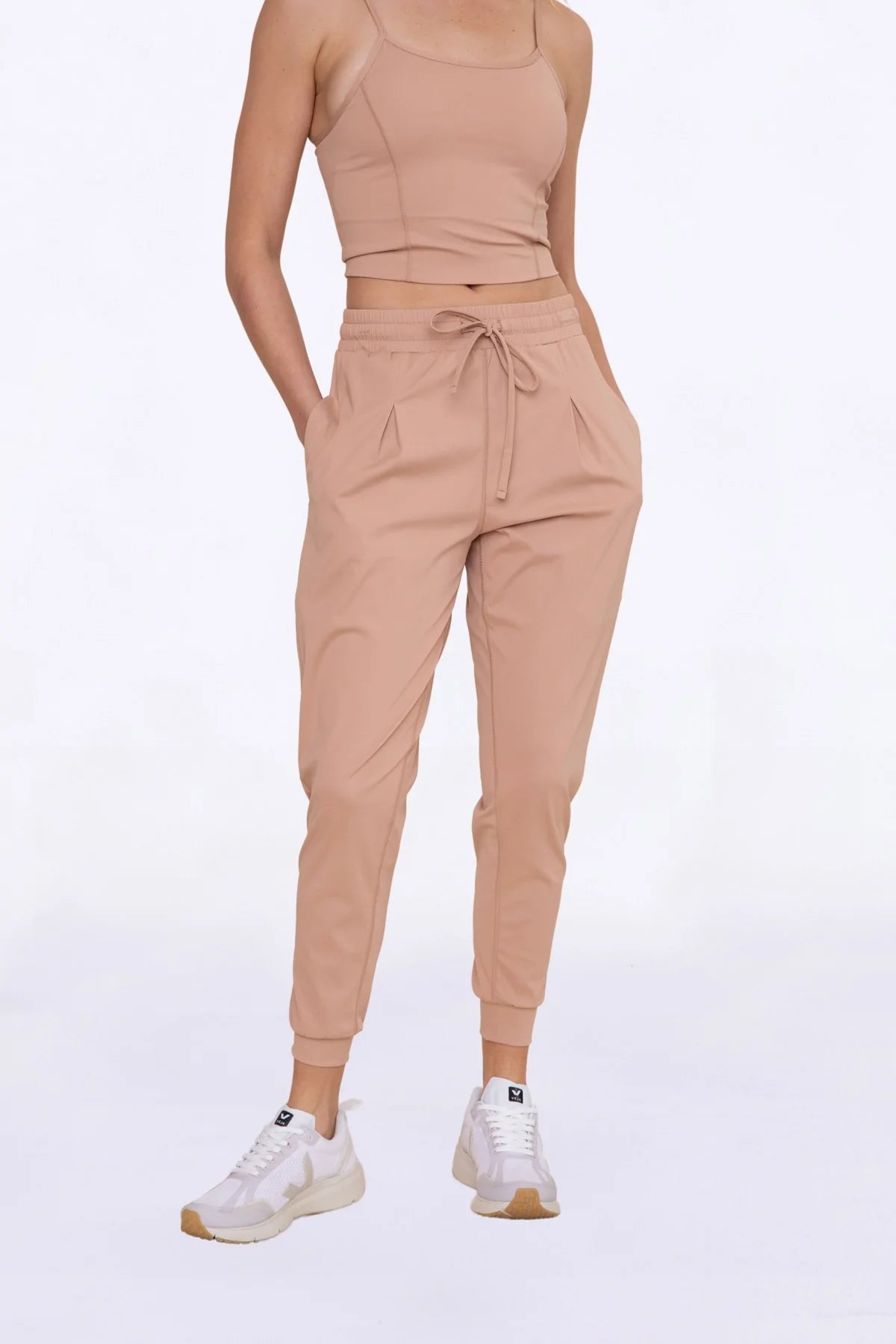 Mono B Solid Pleated Front Joggers - Mud - Kota Wellness