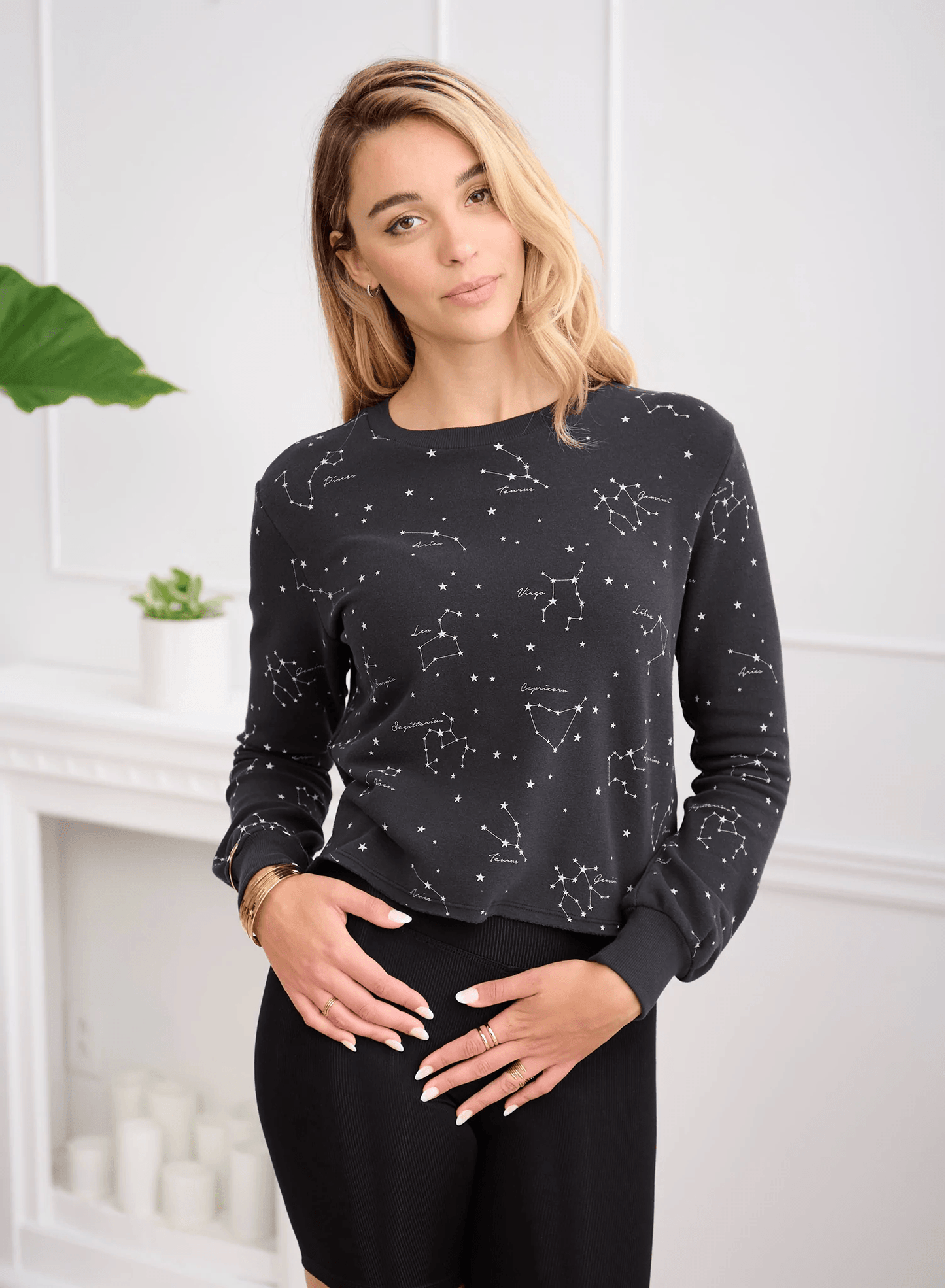 CHRLDR ASTRO NIGHT Lounge Balloon Sleeve Top - Black - Kota Wellness