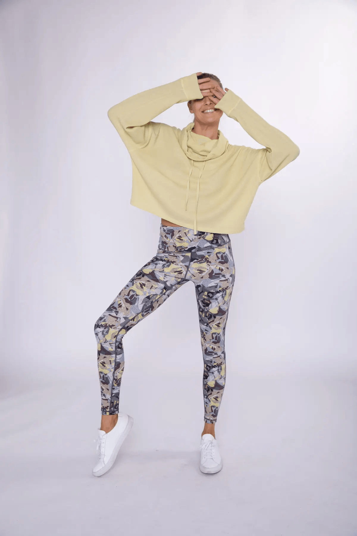 Mono B Boxy Mineral-Washed Cowl-Neck Pullover Waffle Knit - Yellow 22 - Kota Wellness