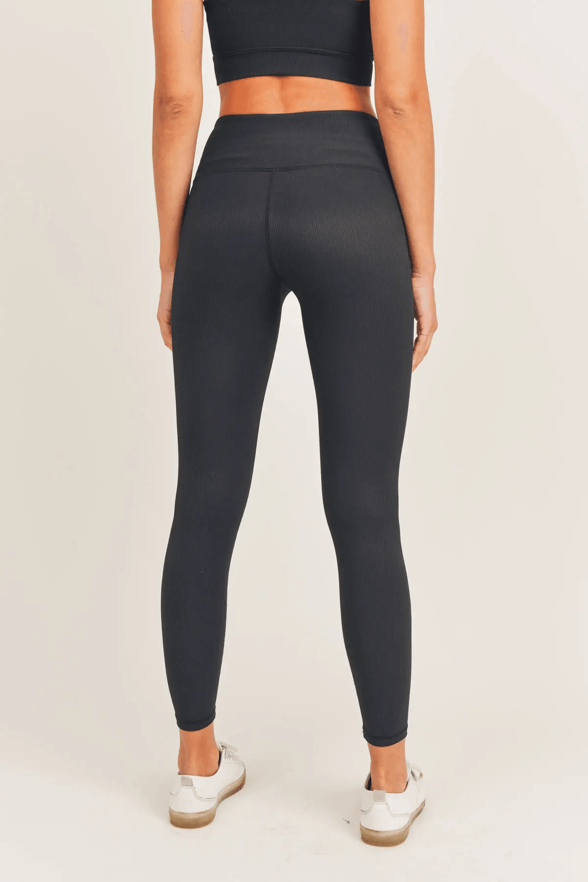 Mono B BRONZE Micro Ribbed Lycra-Blend High-Waisted Leggings - Black - Kota Wellness