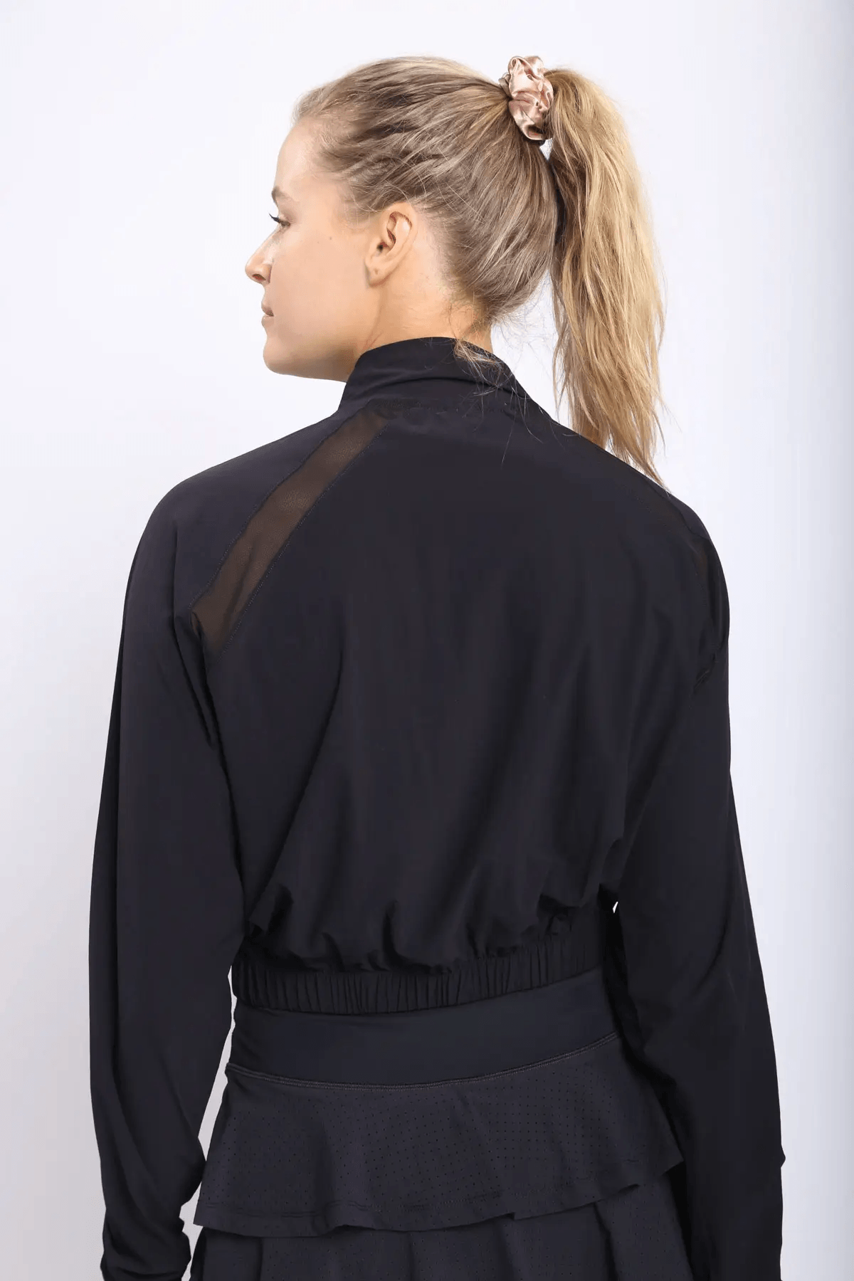 Mono B Cropped Zip-Up Jacket with Mesh Raglan Detail - Black - Kota Wellness