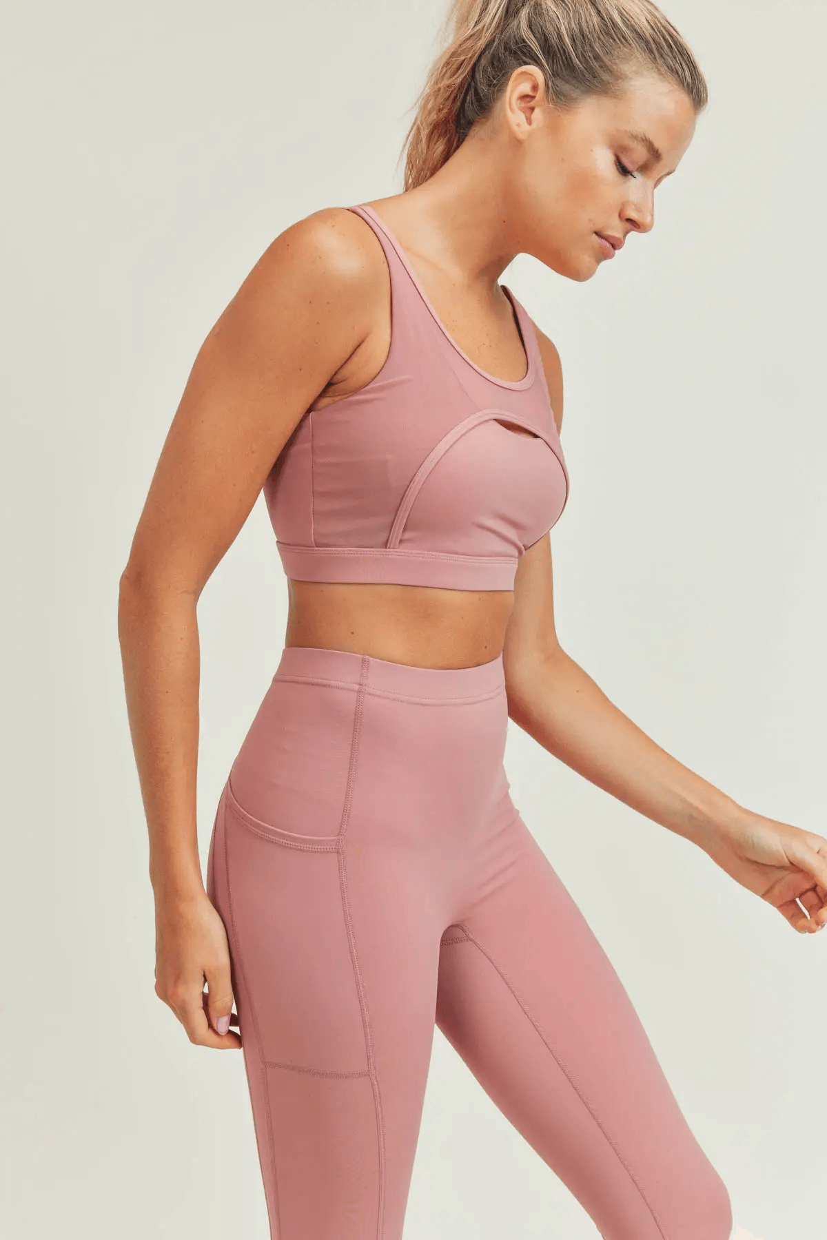 Mono B GREEN Harness Front Performance Sports Bra - Ash Rose - Kota Wellness