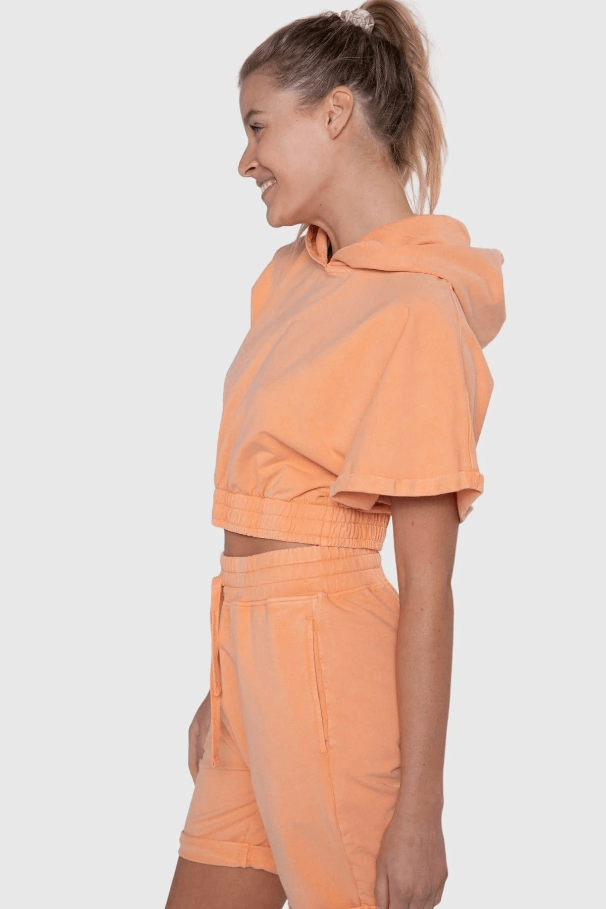 Mono B Relaxed Short Sleeve Hoodie Top - Coral Sands - Kota Wellness