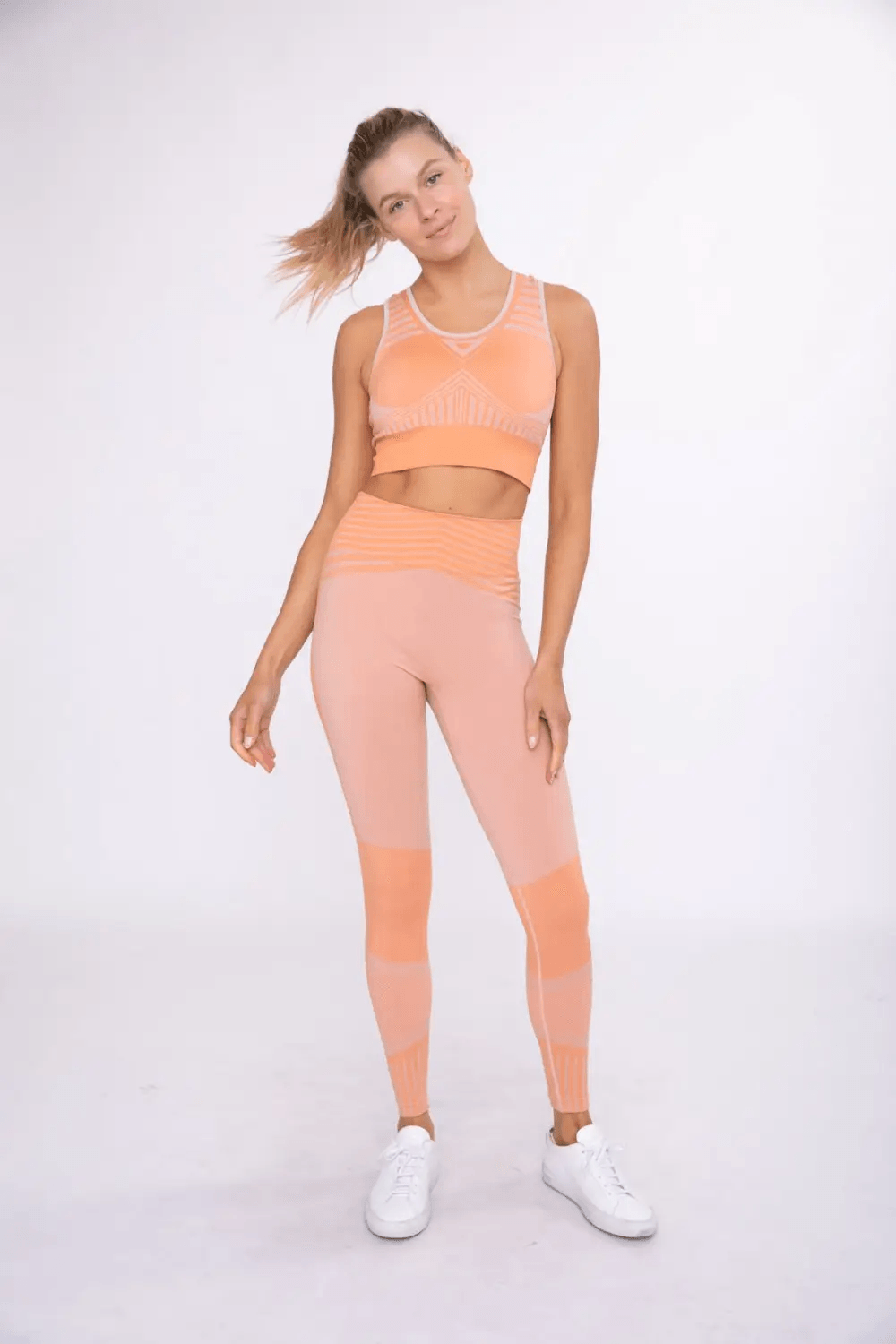 Mono B Seamless Stripe Color Block Racerback Sports Bra - Tangerine - Kota Wellness