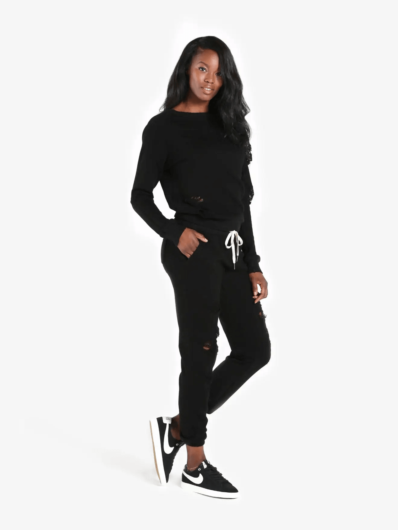 n:philanthropy Blackbird Deconstructed Sweatshirt - Black Cat - Kota Wellness