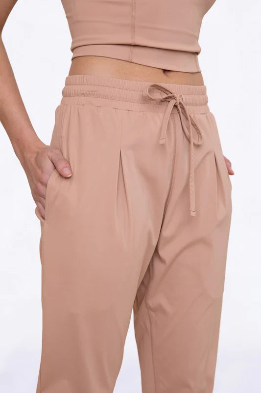 Mono B Solid Pleated Front Joggers - Mud - Kota Wellness