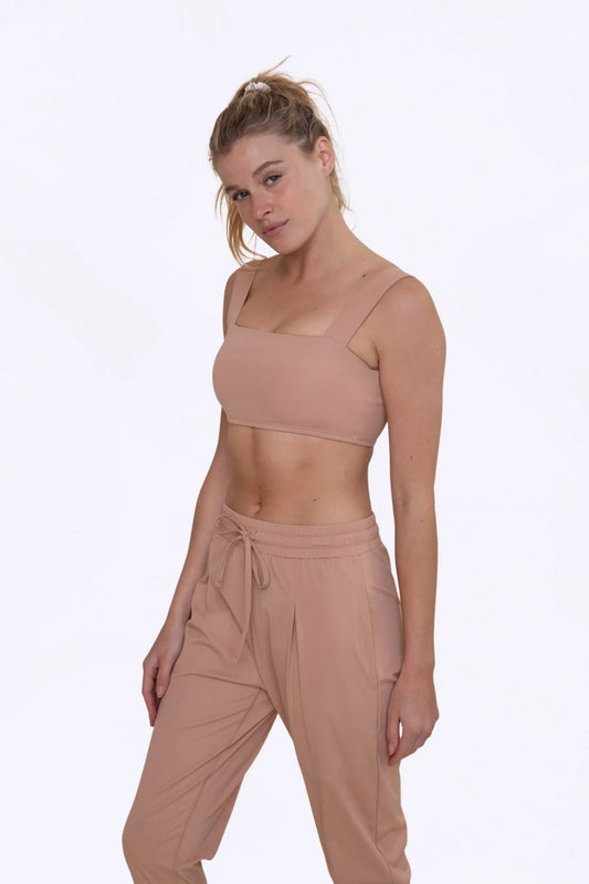 Mono B Solid Square Neck Sports Bra - Mud - Kota Wellness