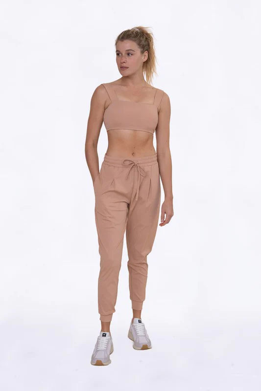 Mono B Solid Pleated Front Joggers - Mud - Kota Wellness