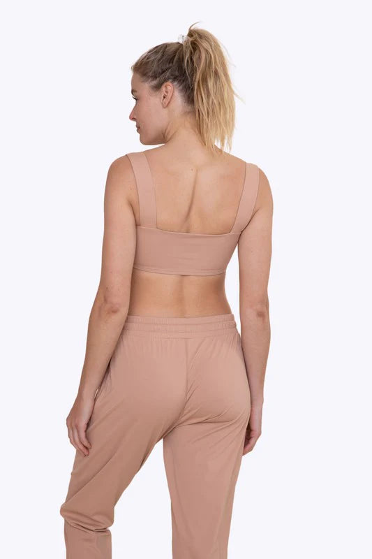 Mono B Solid Square Neck Sports Bra - Mud - Kota Wellness