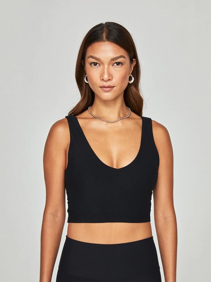 Carbon38 V-Neck Longline Bra in Melt - Black