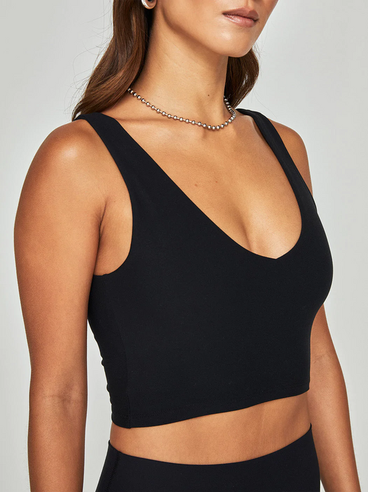 Carbon38 V-Neck Longline Bra in Melt - Black