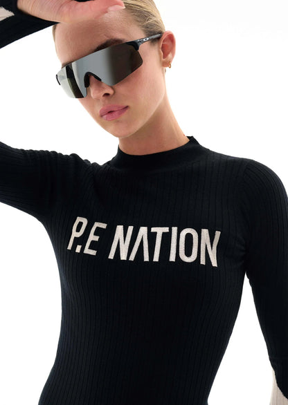 P.E Nation NORTH PEAK KNIT LS TOP IN BLACK