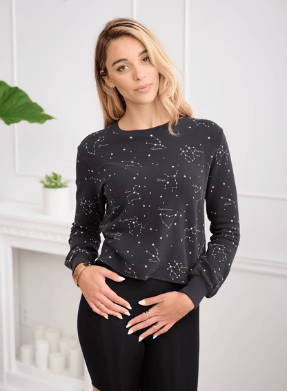 CHRLDR ASTRO NIGHT Lounge Balloon Sleeve Top - Black - Kota Wellness