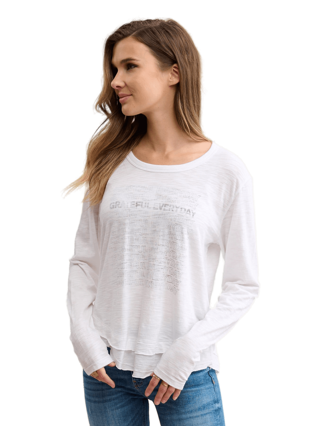 CHRLDR GRATEFUL EVERYDAY Mock Layer LS T-Shirt - White - Kota Wellness