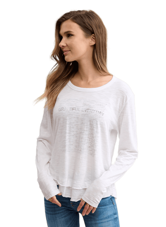 CHRLDR GRATEFUL EVERYDAY Mock Layer LS T-Shirt - White - Kota Wellness