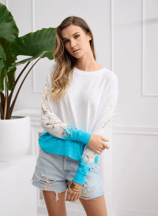 CHRLDR SLEEVE ROCK STAR Long Sleeve T-Shirt - Aqua - Kota Wellness