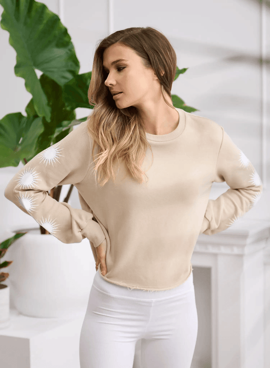 CHRLDR SOLAR SLEEVES Lounge Balloon Sleeve Top - Taupe - Kota Wellness