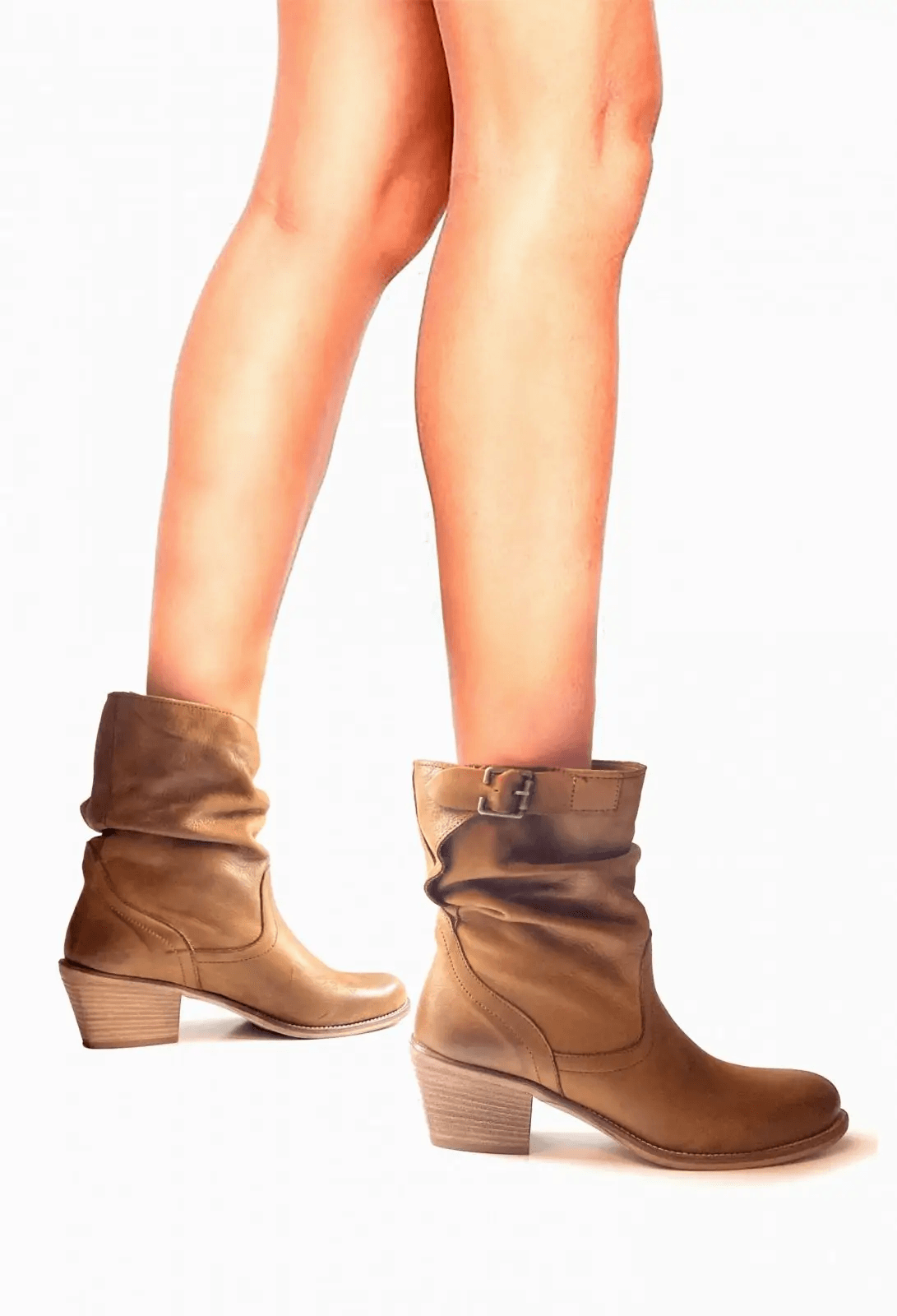 Eccellenza Donna MICHI Nubuck Leather Heel Ankle Boots - Tan Leather - Kota Wellness