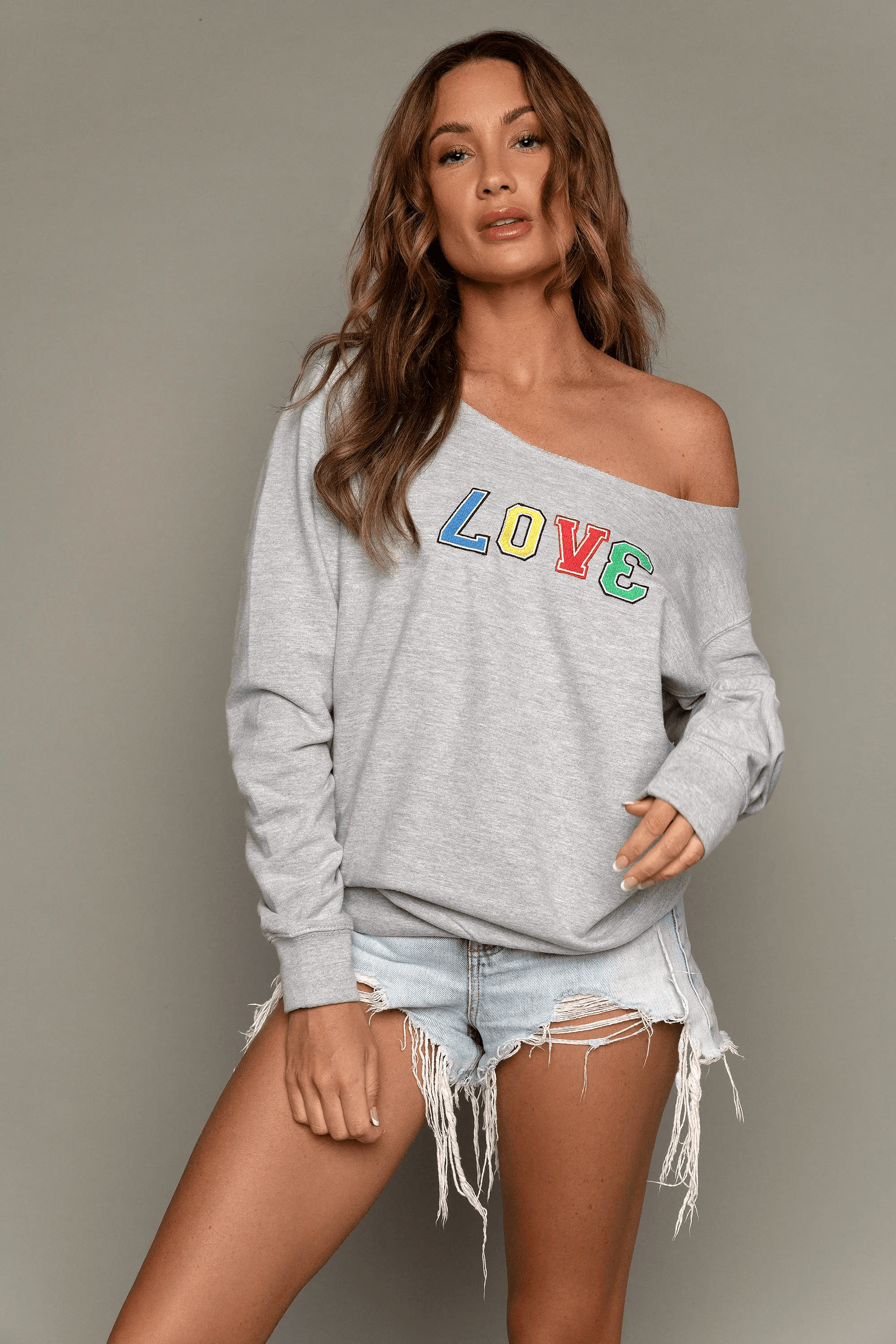 James Steward Embroidered Love Oversized Sweatshirt - Grey - Kota Wellness