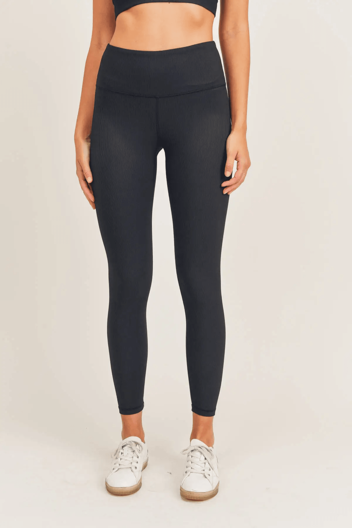 Mono B BRONZE Micro Ribbed Lycra-Blend High-Waisted Leggings - Black - Kota Wellness