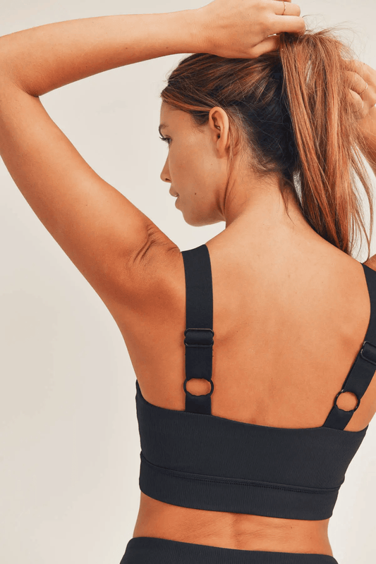 Mono B BRONZE Micro Ribbed Lycra-Blend Sports Bra - Black - Kota Wellness