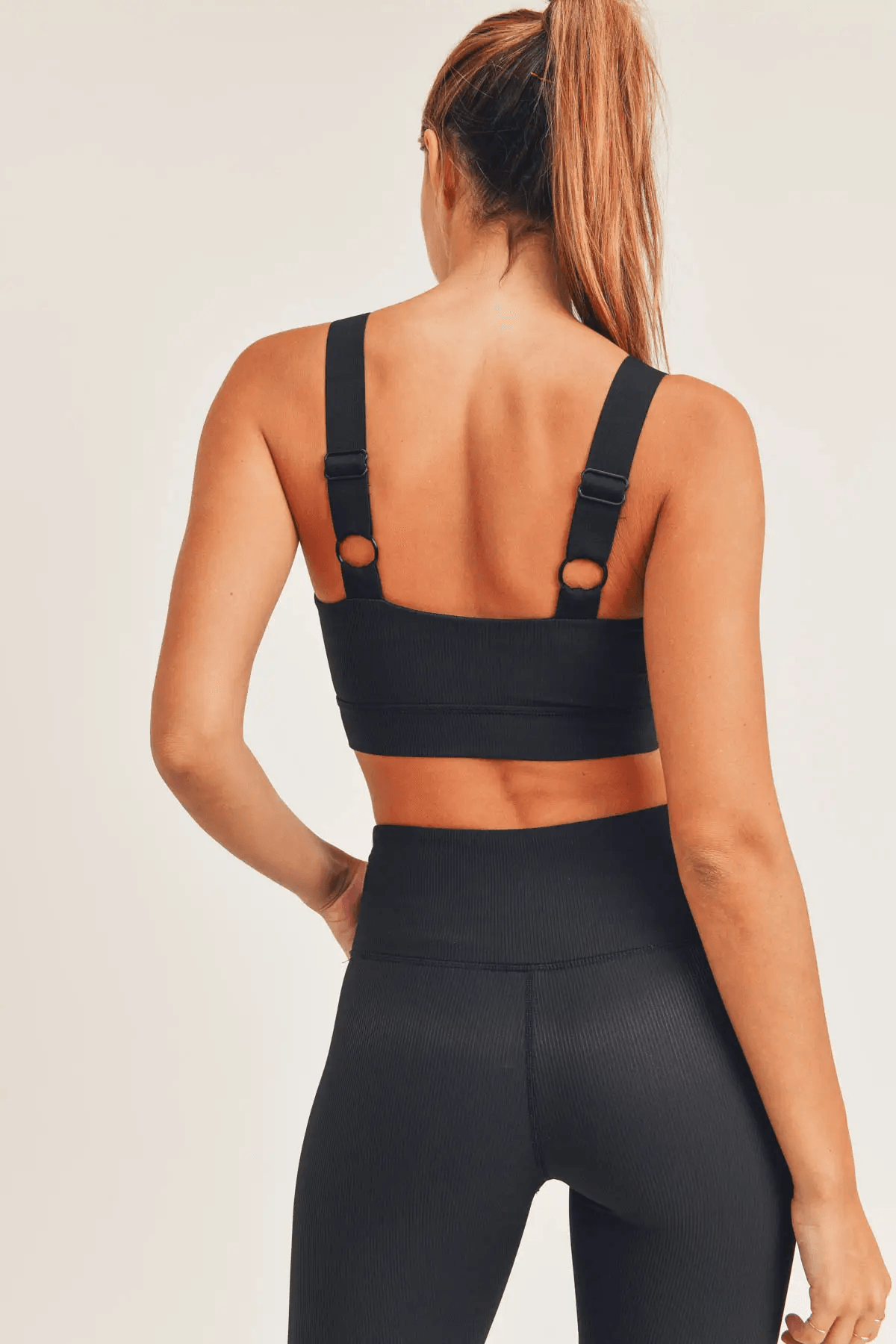 Mono B BRONZE Micro Ribbed Lycra-Blend Sports Bra - Black - Kota Wellness
