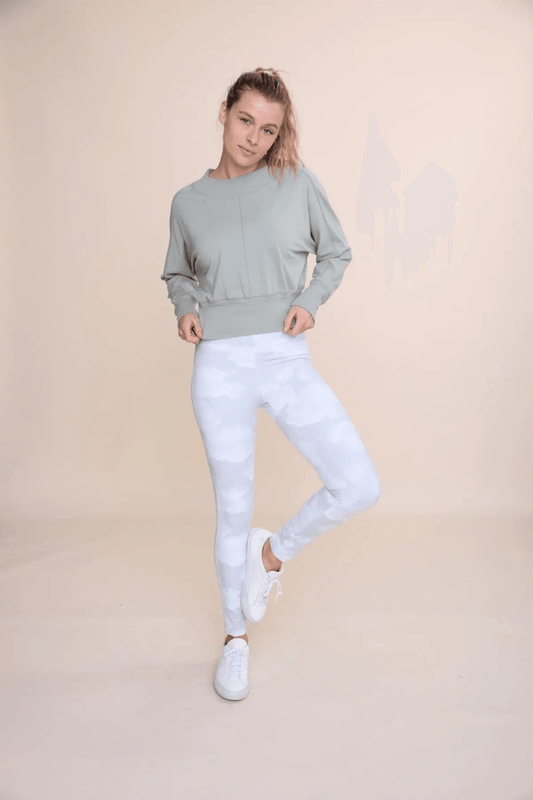 Mono B Dolman Sleeve Paneled Top - Sage - Kota Wellness