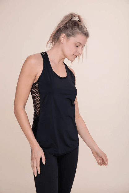 Mono B Fishnet Racerback Active Tank - Black - Kota Wellness