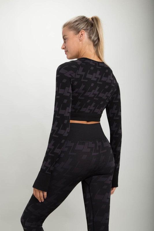 Mono B Geometric Seamless Long Sleeve - Charcoal - Kota Wellness