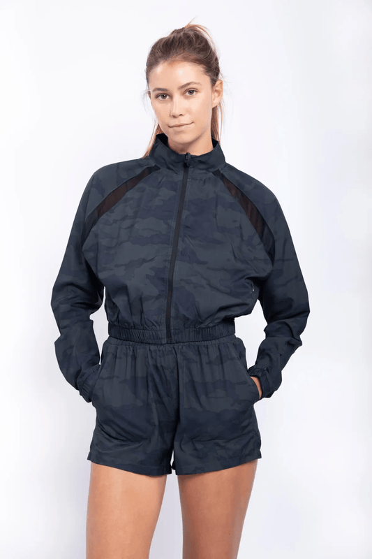 Mono B GREEN Atlantic Cropped Zip-Up Jacket with Mesh Raglan - Dark Ocean - Kota Wellness