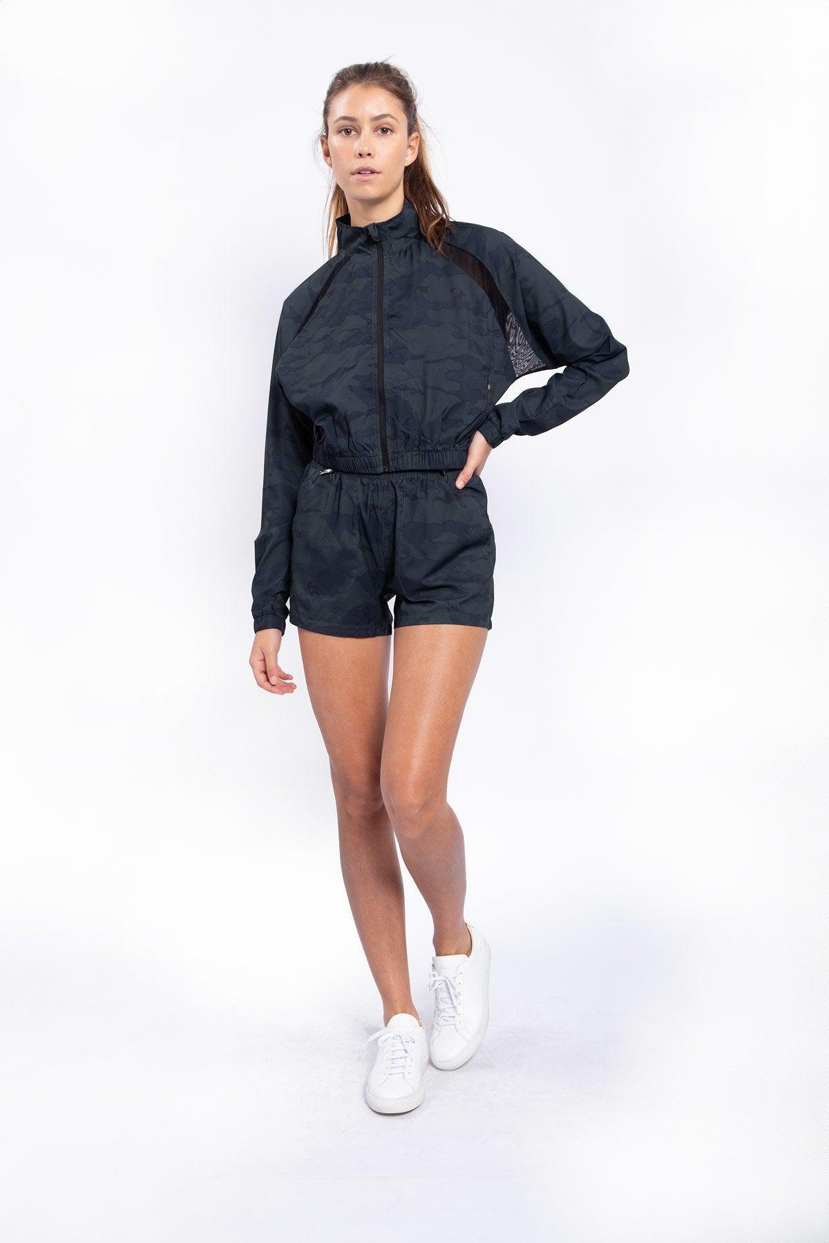 Mono B GREEN Atlantic Cropped Zip-Up Jacket with Mesh Raglan - Dark Ocean - Kota Wellness