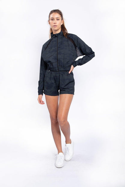 Mono B GREEN Atlantic Cropped Zip-Up Jacket with Mesh Raglan - Dark Ocean - Kota Wellness