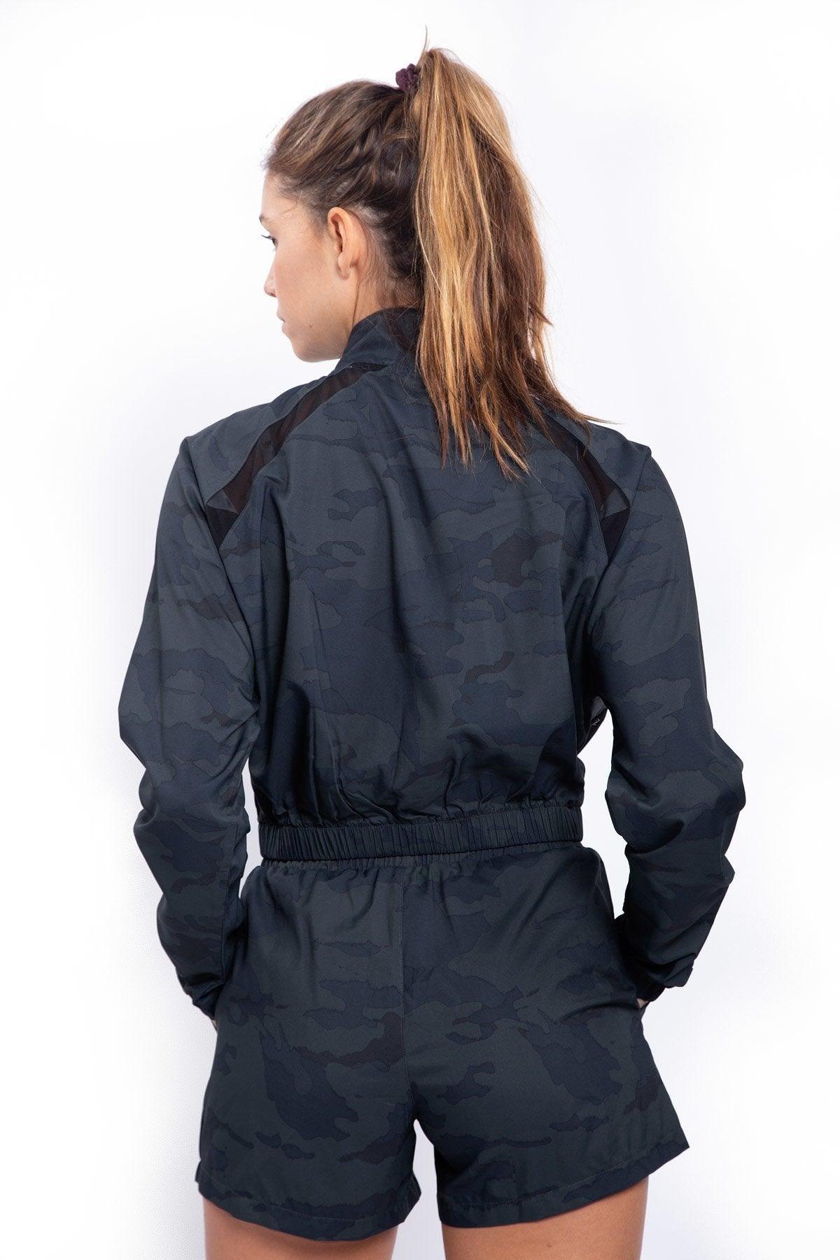 Mono B GREEN Atlantic Cropped Zip-Up Jacket with Mesh Raglan - Dark Ocean - Kota Wellness