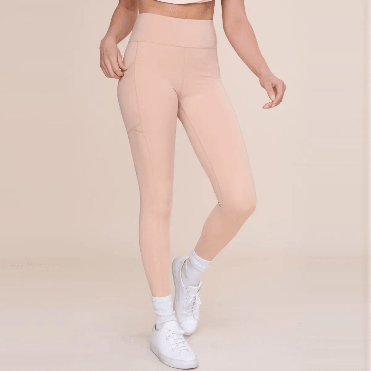 Mono B GREEN Overlay Mesh Pocket High-Waisted Leggings - Light Camel - Kota Wellness
