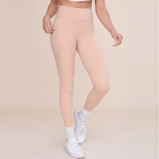 Mono B GREEN Overlay Mesh Pocket High-Waisted Leggings - Light Camel - Kota Wellness