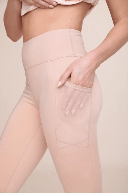 Mono B GREEN Overlay Mesh Pocket High-Waisted Leggings - Light Camel - Kota Wellness