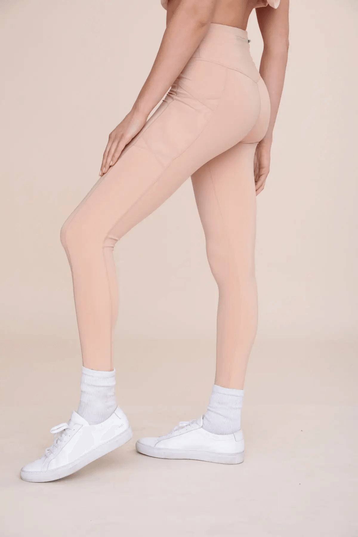 Mono B GREEN Overlay Mesh Pocket High-Waisted Leggings - Light Camel - Kota Wellness
