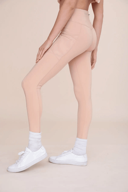 Mono B GREEN Overlay Mesh Pocket High-Waisted Leggings - Light Camel - Kota Wellness