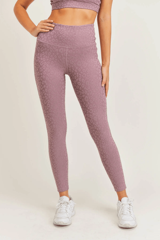 Mono B Leopard Jacquard TACTEL® High-Waisted Leggings - Mauve - Kota Wellness