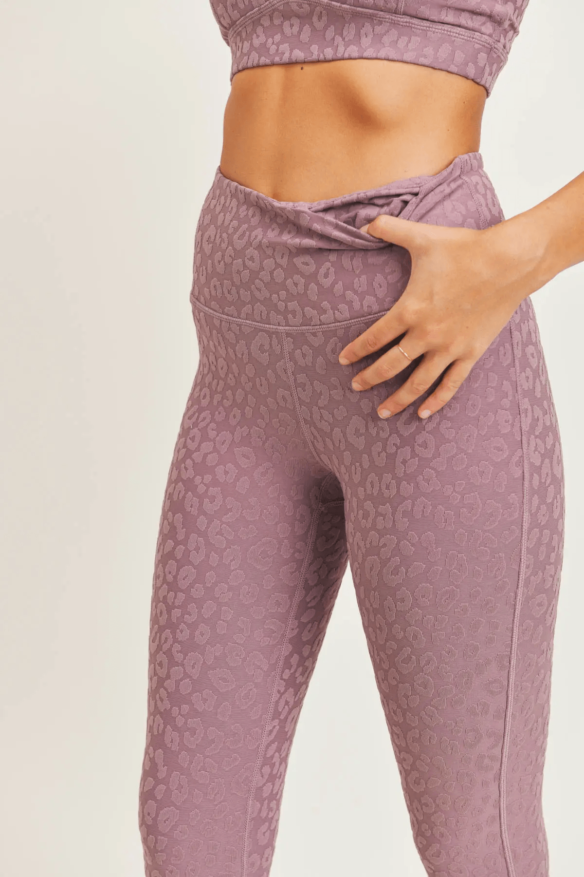 Mono B Leopard Jacquard TACTEL® High-Waisted Leggings - Mauve - Kota Wellness
