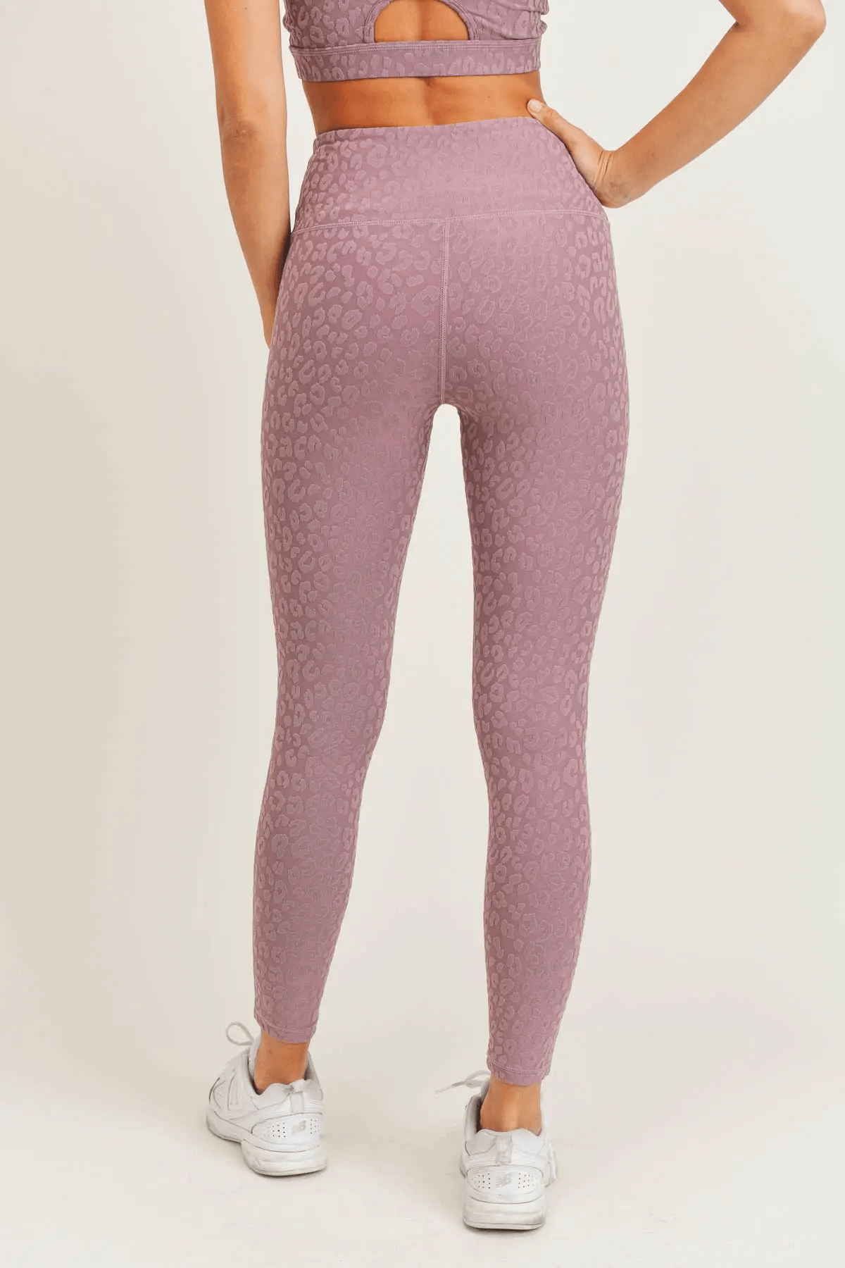 Mono B Leopard Jacquard TACTEL® High-Waisted Leggings - Mauve - Kota Wellness