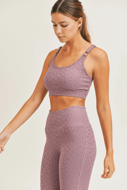 Mono B Leopard Jacquard TACTEL® Peekaboo Back Sports Bra - Mauve - Kota Wellness