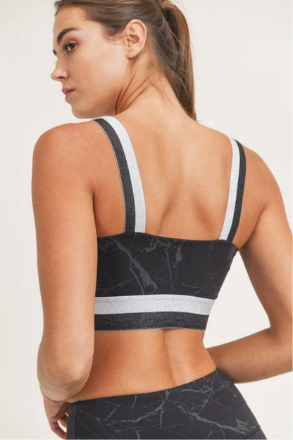 Mono B Marble Foil Print Double Striped Sports Bra - Foil Print - Kota Wellness