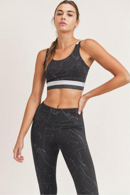 Mono B Marble Foil Print Double Striped Sports Bra - Foil Print - Kota Wellness