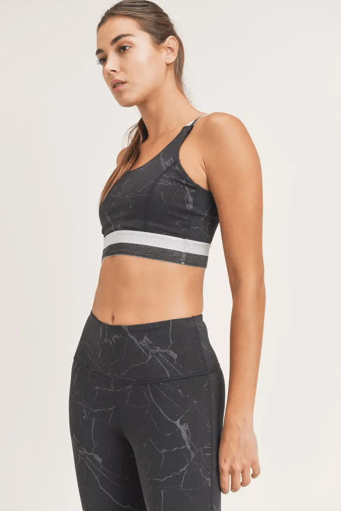Mono B Marble Foil Print Double Striped Sports Bra - Foil Print - Kota Wellness