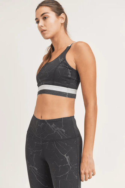 Mono B Marble Foil Print Double Striped Sports Bra - Foil Print - Kota Wellness