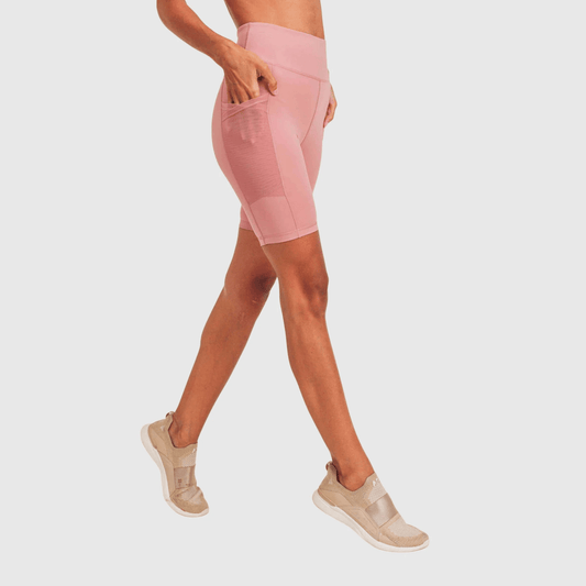Mono B Mesh Side Pocket Zipper Back Biker Shorts - Ash Rose - Kota Wellness