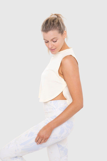 Mono B Pima Cotton Cropped Sleeveless Top With Split Sides - Peach - Kota Wellness