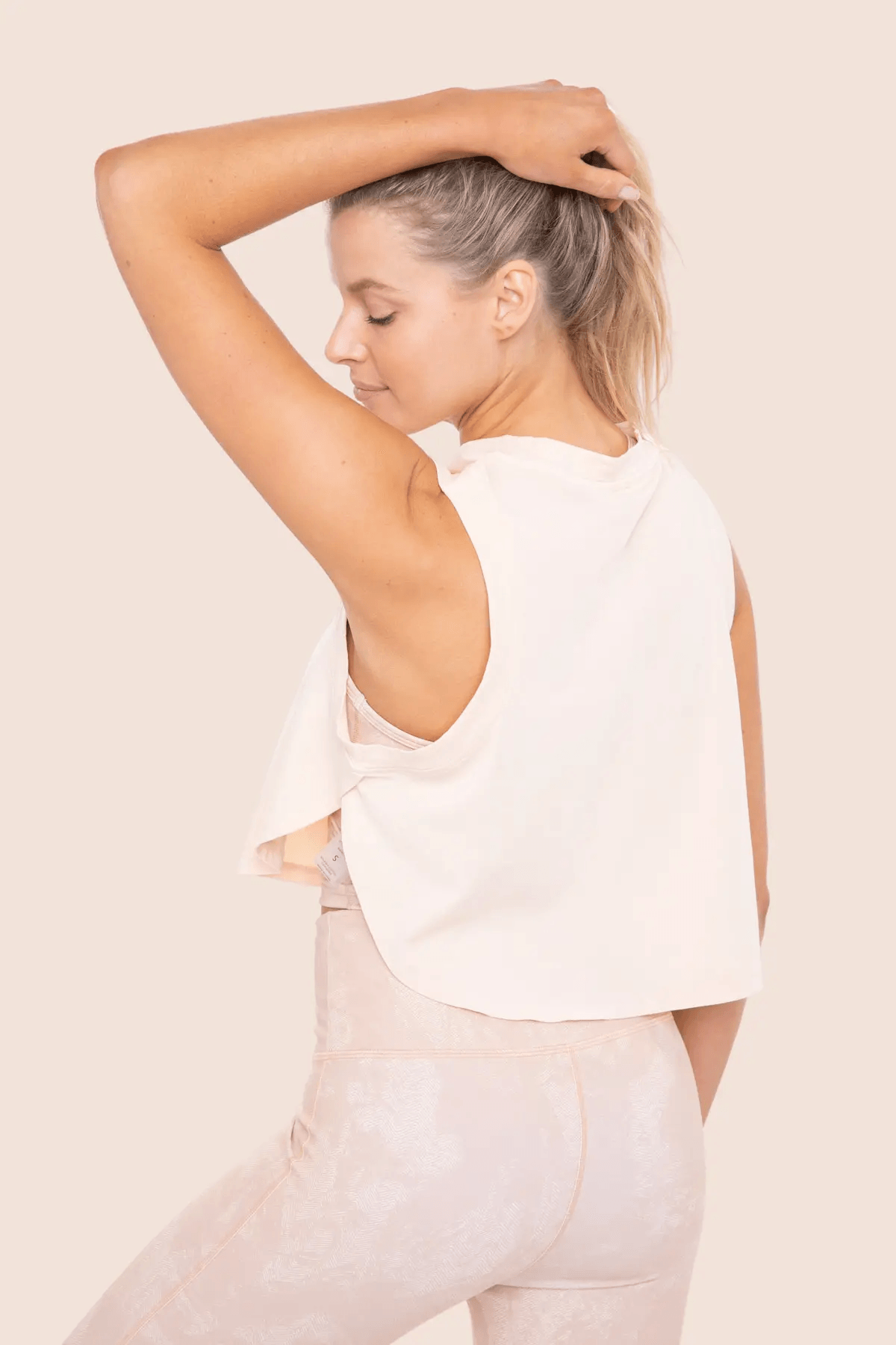 Mono B Pima Cotton Cropped Sleeveless Top With Split Sides - Peach - Kota Wellness