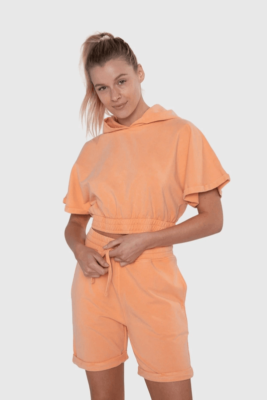 Mono B Relaxed Short Sleeve Hoodie Top - Coral Sands - Kota Wellness